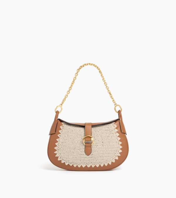 Pia small shoulder bag in raffia effect and smooth leather - Image 4